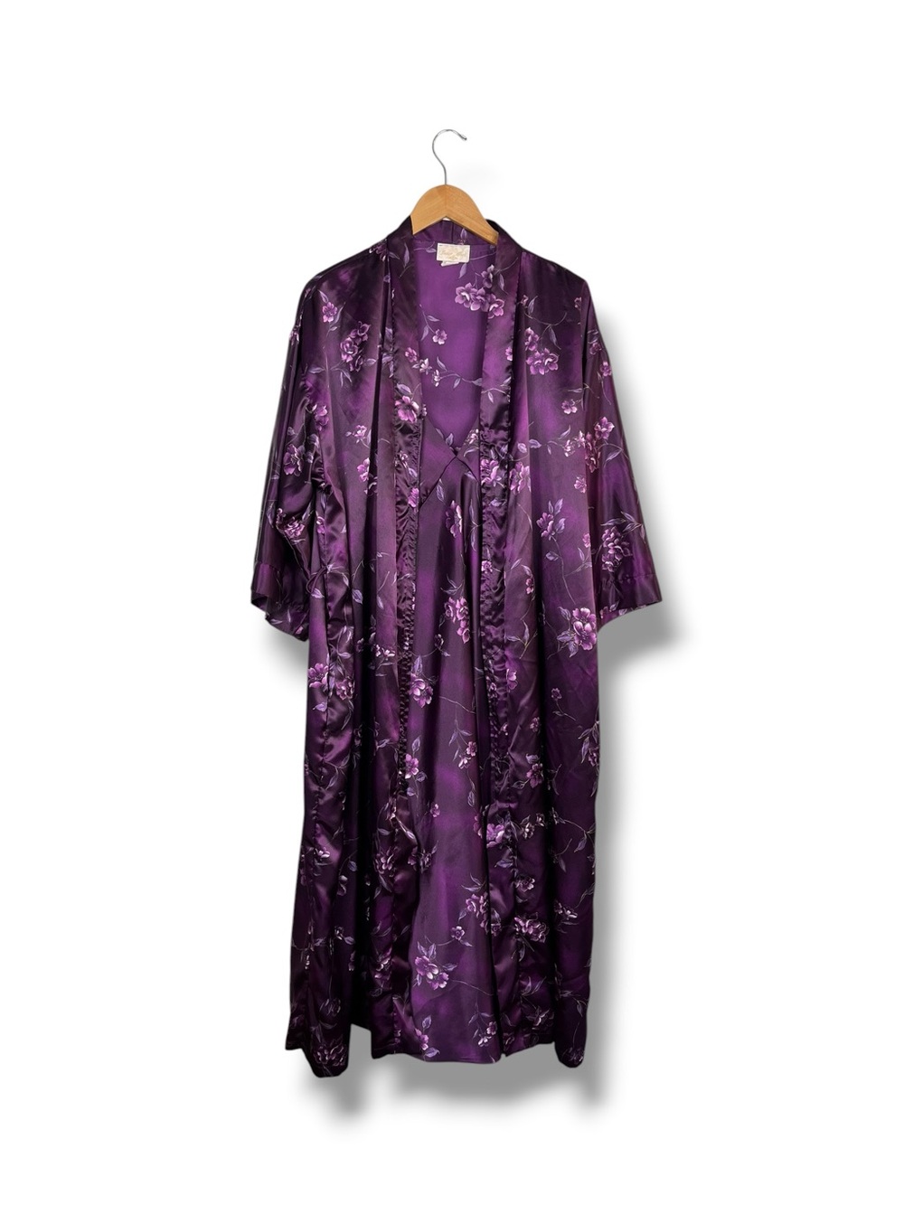 VTG Inner Most Satin Floral Kimono House Robe Purple XL 90s Whimsygoth Ethereal